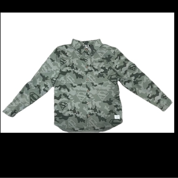 DC Superman Camouflage Button Up Collar Shirt W/Distress Demin Jean 11-12 Outfit - Picture 1 of 17